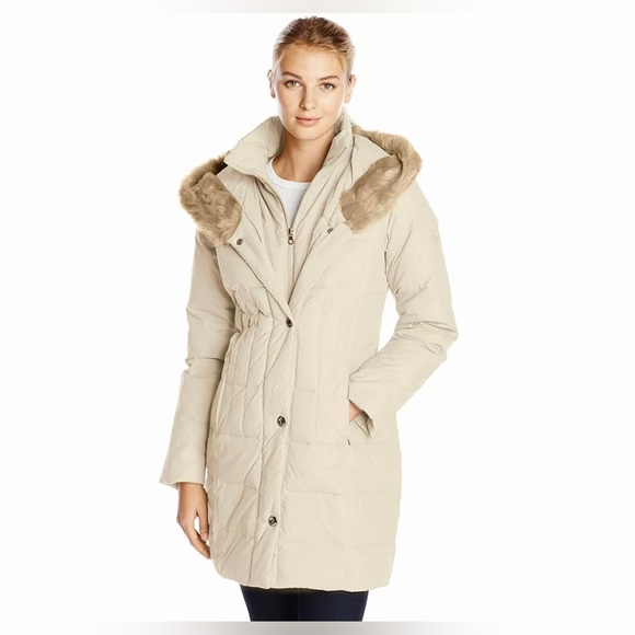 Larry Levine Down-Filled Coat with Faux Fur-Trimmed Hood - Picture 1 of 14